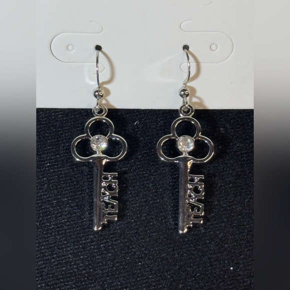 Silver Tone Dangling Key Earring  “Teach” - Picture 1 of 4